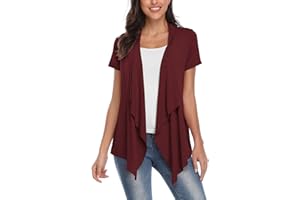 EXCHIC Elegante Manica Corta Cardigan da Donna Drappeggiato Orlo Irregolare Aperto Anteriore Giacca Sportiva Top