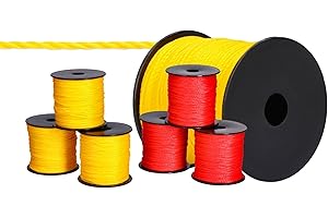 ToolSpace 6x Cordeau de maçon 100m x 1.6mm - 3x Jaune, 3x Rouge Ficelle de Construction, d'alignement Soie de polypropylène - Fil de Maçon Ligne de Guidage, de Plomb, Pavage d'épaisseur Cordon de Pose
