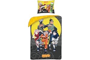 HALANTEX NARUTO 5 PERSONAJES Kakashi Sasuke Sakura - Juego de cama de algodón - Funda nórdica 140 x 200 cm y funda de almohada 70 x 90 cm - Multicolor