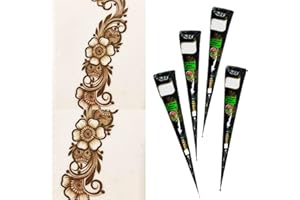 KARLOR 4 Pcs Henna Paste Cones, 100% Natural Henna Cones for Temporary Tattoos and Body Art All Natural Herbal Ingredients Chemical Free Long-lasting Henna Paste for Festivals