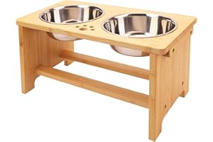 Raised Dog Bowls for Large Dogs, Large Dog Bowls with Stand, Bamboo Dog Feeding Station with 2 Stainless Steel by Nothing burger