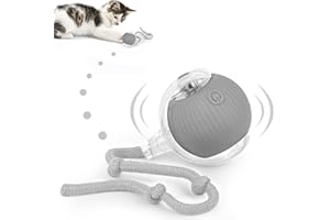 KEWUZY Katzenspielzeug Elektrisch Katzenball mit LED Licht, Interaktives Katzenspielzeug Katzenball, 360-Grad-Ball Automatischer Modellierung mit Seil, USB Wiederaufladbarer (Grau)