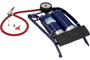‎CARTREND cartrend Einzylinder Fußluftpumpe, für Auto- und Fahrradreifen sowie andere Objekte, inkl. Standard- und Spezialadapter, Manometer bis 7 bar, 0,4 l Volumen je Hub, Schlauchlänge ca. 50 cm