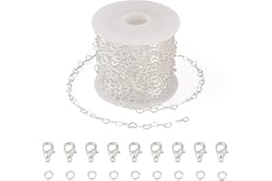 FASHEWELRY 5m/Roll Silver Heart Link Chains 3x5mm with Jump Rings Lobster Clasps for Men Women Jewelry Chain DIY Necklaces Making Friendship Bracelet