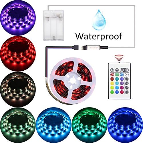 abtong Battery Operated LED Strip Lights with RF Remote, Flexible Waterproof Led Lighting Strip,Multi Color Changing RGB Tape lights-IM/3.28ft