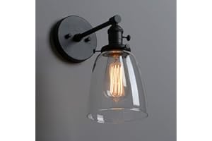Phansthy Vintage Style Wall Lights Clear Glass Shade, Edison Industrial Wall Sconce E27 Indoor Light Fixtures Loft Bar Kitchen Lamp Lighting (Black)