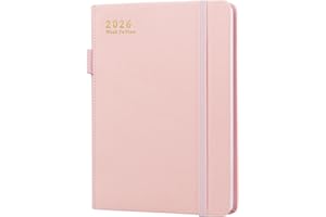2026 Diary A5 Week to View, Moseem Hardcover Organized from January 2026 to December 2026,Weekly&Monthly Planner with Elastic Pen Holder,2 Bookmark,Pen Loop and Inner Pocket,Pink