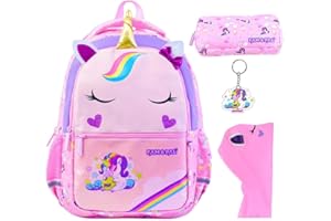 Fam and Pal I Cute Unicorn Onny Character 3D School Backpack for Girls I Pink Primary School Bag for Kids with Rain cap, Stationery Pouch, Keychain & Name Tag I
