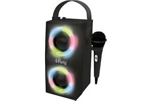 Lexibook IParty Altavoz portátil Bluetooth con luz y micrófono, efectos de luz Karaoke inalámbrico USB, tarjeta SD, batería recargable, negro, BTP180BKZ