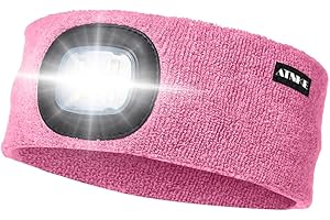 ATNKE LED Lighted Headband, USB Rechargeable Running Hat Ultra Bright 4 LED Waterproof Light Lamp Headlamp High Stretch Moisture Wicking Multi-Color