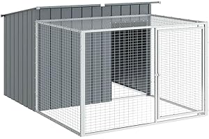 vidaXL Caseta Perros con Corral Acero galvanizado Gris 153x194x110 cm, caseta para Perros, Jaula para Perros, Corral para Perros, casetas para Perros