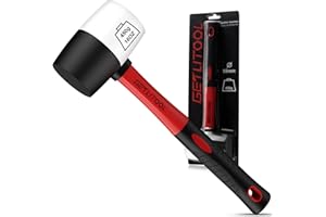 GETLITOOL Martillo de Goma 450g Blanca y Negro 55mm Maza de Caucho Natural y Estireno-butadieno Resistente a la Corrosión de Fibra de Vidrio Antideslizante Amortiguador para Suelos, Baldosas