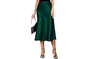 Koerye Gonna Donna Raso Vita Alta e Linea ad A Elegante Seta Midi Gonna da Lavoro Casual Elastica con Zip Festa Estate