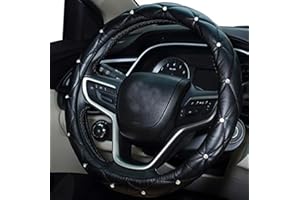 Mayco Bell Diamond Steeing Wheel Cover for Women,Leather Bling Cute Car Steering Wheel Cover Universal 15inch with Crystal Diamond (Black)