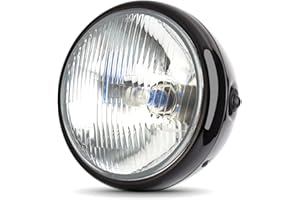 ALCHEMY PARTS Motorbike Custom Headlight 7.5 Inch 191mm in Gloss Black | Powerful 55W H4 Bulb | Side Mount | Ideal for most Suzuki SV Bandit Honda CB Hornet Yamaha XJR Ducati Monster Street Motorcycles