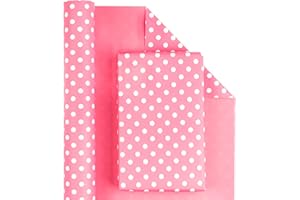 RUSPEPA Rotolo Di Carta Da Regalo Reversibile - Motivo Rosa E Pois Per Compleanni, Vacanze, Matrimoni, Baby Shower Wrap - 43,2 cm X 10 m
