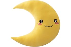 Fulenyi Coussin Décoratif pour Chambre d'enfant en Lune - 25 cm Oreiller Bébé en Peluche - Visage Souriant Brodé