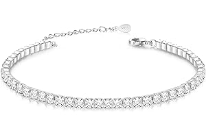 JDGEMSTONE Sterling Silver Tennis Anklet,5A Diamond CZ Dainty Ankle Bracelet,Waterproof,6.5in to 11in