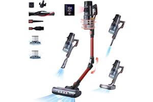 FixtFixer V10 Staubsauger Kabellos, 40000Pa Akku Staubsauger mit Touchscreen, Rohr faltbar um 90 °, bis zu 80 Min Laufzeit, 6 en 1 Stielstaubsauger für Auto/Zuhause/Hartböden