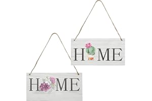 ZoZoMaiy 2 Piezas Placa de Letrero Colgante de Madera Rectangular 20 * 10cm HOME Placas de Pared para la Decoración de la Puerta Delantera de la Pared con diseño,Floral Cálido y Práctico