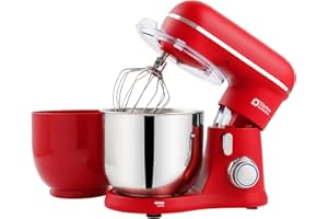 Kitchen in the box Impastatrice Planetaria, 2 Ciotole 3.5L Piccolo Planetaria Professionale, 10 Velocità Leggero con Uncino Impastatore, Mescolatore, Frusta Sbattitric (Rosso)