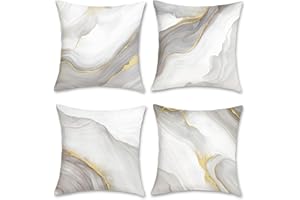 Bonhause Grey Gold Marble Cushion Covers 45 x 45 cm Modern Abstract Marble Texture Decorative Pillow Covers Soft Velvet Pillowcases for Sofa Bed Home Patio Decor Set of 4