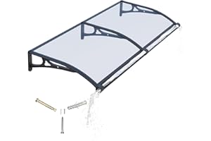 GGNEBAI Door Canopy Outdoor Awning with Drainage,200x100cm Rain Shelter Awnings for Patios,Porch,Window Canopies with Aluminium Bracket,Solid Polycarbonate Sheet UV,Snow Protection