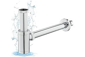 KINKIBOS Messing Siphon Universal für Bad Waschbecken & Waschtisch, Flaschensiphon in 1 1/4 x 32 mm, Abfluss Ablaufgarnitur, Geruchsverschluss mit Reinigungsöffnung Sifon Spülbecken Abflussrohr, Chrom