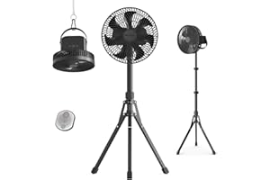 Marchpower Ventilator leise Standventilator mit Fernbedienung,höhenverstellbar akku Ventilator,4 Geschwindigkeitsstufen|Timing-Funktion|60° Automatische Oszillation Standlüfter für Camping Ø23.2CM