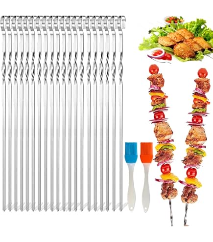 12 Edelstahl-Grillspieße Set – 3 Größen (15,2 Cm, 20,1 Cm, 24,9 Cm), Wiederverwendbar Für Fleisch & Gemüse