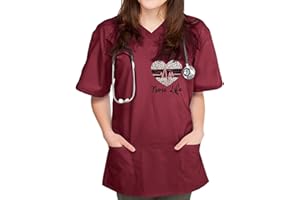 Sizoer Kasacks Damen Pflege Motiv Valentinstag Herz Gedruckt Schlupfkasack Pflege Große Größe Kurzarm V-Ausschnitt Krankenschwester Kostüm Mit Taschen Laborkittel Bunte Kasacks