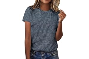 HSUAYEUD Summer Tops for Women UK 2024 Casual Print Short Sleeve Tops Crew Neck Blouse and Shirts Loose Fit Women T-Shirts