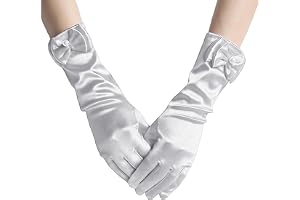 RELKLYU 1 styck barnbåge vita handskar, enkel fast färg, elee och fashionabla handskar för flickor, mjuka och bekväma, festklädestillbehör., Vit, M