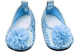 DEANYI Glitter Doll Shoes Flowers Dress Shoe For 18 Inch Our Generation Girl Doll Baby Dolls Accessories 1 Pair Blue