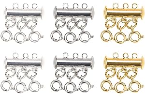 PH PANDAHALL PandaHall Elite - 6 conectores para collar con cierre deslizante, hilos múltiples de 3 colores, cierres de tubo deslizante para pulsera en capas, collares y joyería