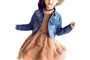 Wenchuang Giubbotto in Denim Corto da Bambina Slim Fit Abbottonate Cappotto
