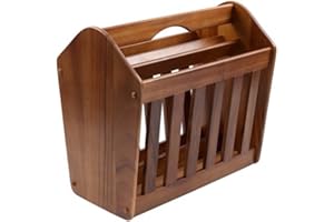 APOLLO Magazine Rack Stand Dark Brown Acacia Book Newspaper Holder Shelf Organiser Unit