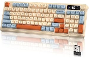 LexonElec M96 Teclado inalámbrico Dual Mode 2.4G y BT5.0, semimecánico membrana al 90%, pantalla y Knob, tecla PBT Rainbow Backlit 94 teclas, 3000 mAh