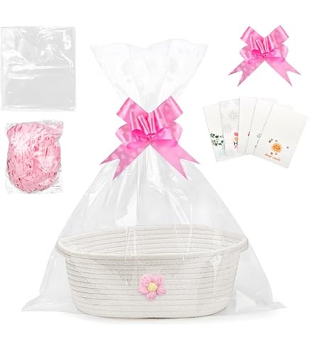 Cadeaumand Leeg, Gevlochten Mandje voor Geschenken met Cadeauzakjes en Linten, Presentemand Leeg voor Babyshower, Verjaardag, Huwelijk, Pasen