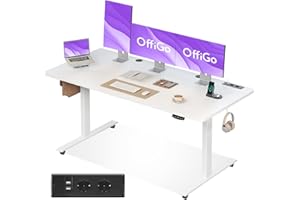 ‎OFFIGO OffiGo Höhenverstellbarer Schreibtisch, 160x70cm Elektrischer Schreibtisch mit Steckdosen und USB Ladeanschluss, Tisch Höhenverstellbar mit 2 Memory Funktion, Computertisch für Büro, Zuhause, Weiß