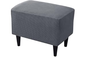Highdi Funda Otomana Rectangular Color Sólido Jacquard Elástico Funda de Reposapiés de Sofá, Funda para Taburete Extraíble Lavable Protector de Puff con Parte Inferior Elástica (Gris Oscuro)