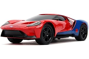 HOLLYWOOD RIDES Jada Toys Marvel Spiderman 2017, Ford GT RC, zdalnie sterowany samochód, funkcja turbo, 2-kanałowy pilot zdalnego sterowania, funkcja ładowania USB, w zestawie baterie, 1:16, 29 cm