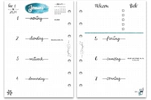 ‎SINNWUNDER SinnWunder® Premium Kalendereinlagen 2024 - Wochen-Kalender mit 1 Woche auf 2 Seiten – Größe ECHTES Din A6 – 6-fach-Lochung – LetteringSinn