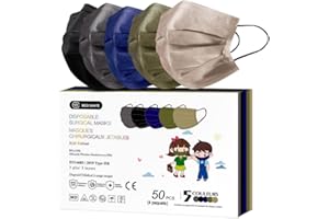 Lot de 50 Masque Chirurgical Enfant médical Masque de Protection Masque jetable Enfant 5 Colors Assortis foncés Type 2r EN14683 BFE≥98% 3 Plis MEDI SANTÉ