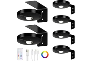 Lightess 6 Pack Picture Lights for Wall with Remote 13 RGB Poster Light LED Rechargeable Wall Lights Dimmable Timer&Touch Control Wireless Battery Operated Spot Light,Black