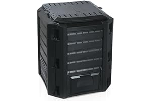Mojawo Compostiera Compostiera 380L Nero Top Qualità Coperchio Chiudibile Due Alette Rimozione