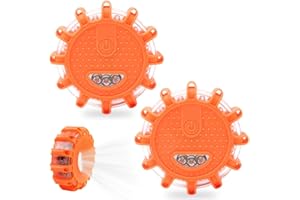 CJBIN Warnleuchte, 2 Stück Warnblinkleuchte, Wasserdichte Warnblitzer mit Magnet, Haken und 9 Blinkend Leuchtmodi für Kfz, Lkw, Traktor, Boot, Camping