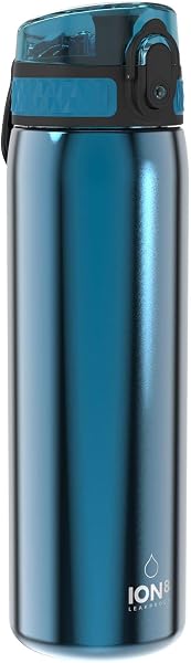 ion8 Botella Agua Inox Ligero, 600ml, Sin Aislamiento, a Prueba de Fugas, Fácil de Abrir, Cerradura Segura, Aptas para Lavavajillas, Fácil de Limpiar, Resistente a Rayones, Azul - 1