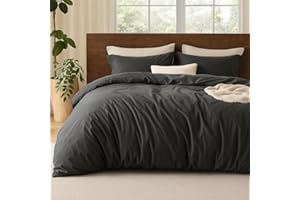 ‎LANQINGLV Lanqinglv Bed Linen Set, 220 x 240 cm Double Bed Duvet Cover and Two 80 x 80 cm Pillowcases with Zip, Solid Colour, Anthracite/Dark Grey