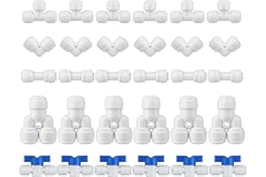 HUAZIZ 30 Stück Universal Anschluss-Set Adapter Fitting Verbindungsstück,RO Water Filter Fitting,für 1/4 Zoll Schlauch, Kühlschrankschlauch,Wasserschlauch (Y + T + I + L Typ + Absperrventil)